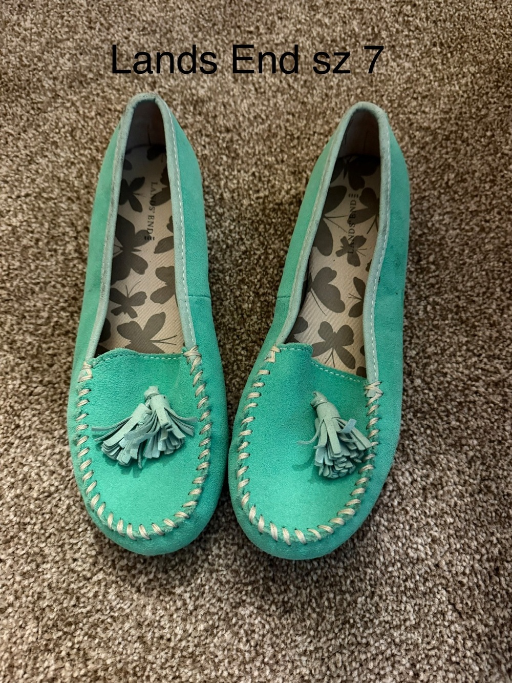Lands' End Teal Tassel Moccasin Flats - Women sz 7